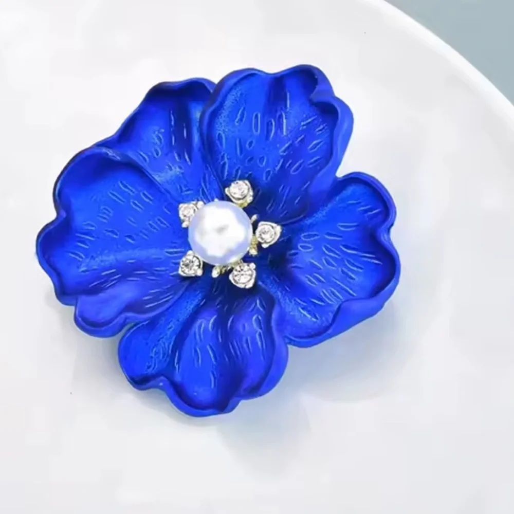 Royal Blue Floral Blossom Pearl Crystal Brooch